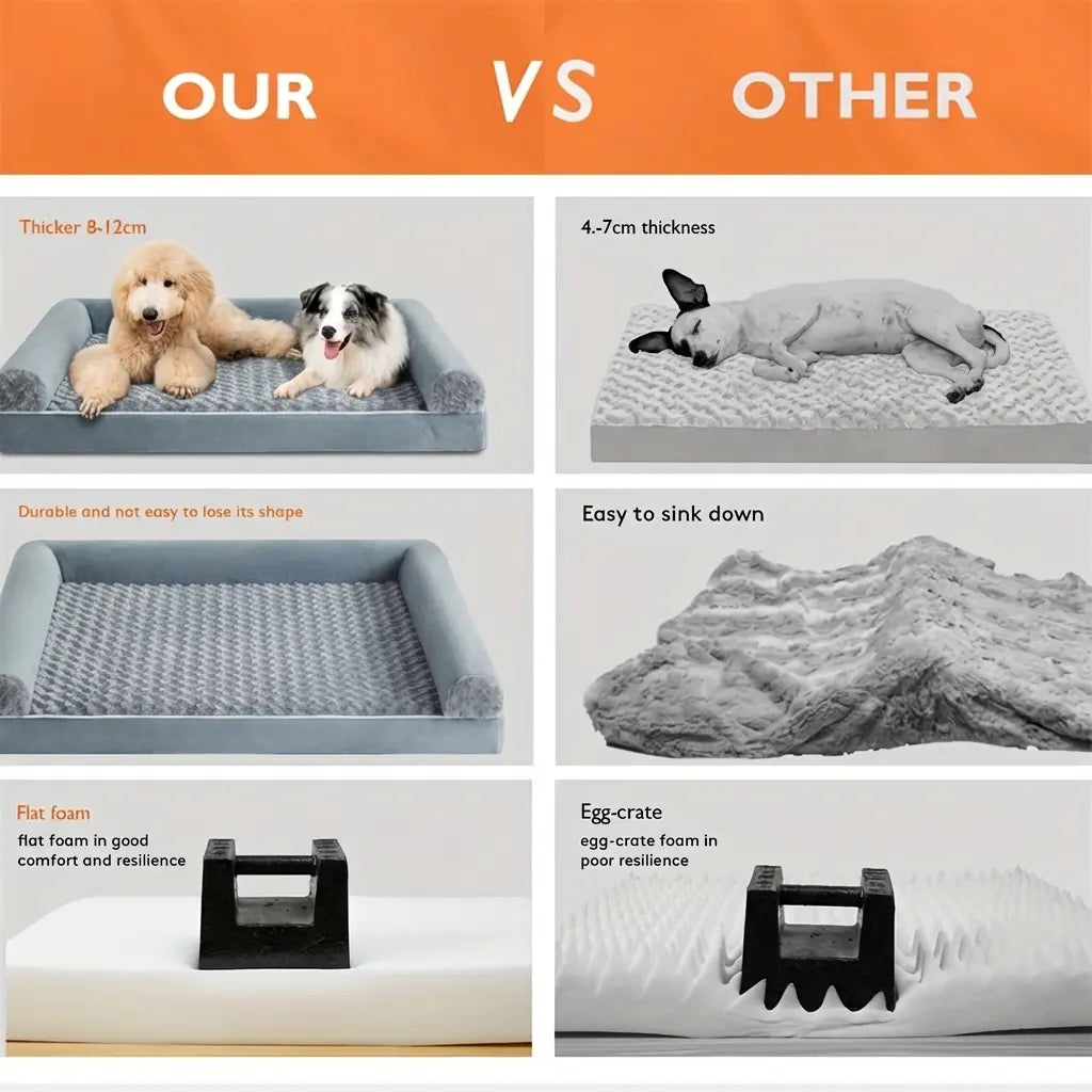 BFPETHOME Orthopedic Memory Foam Dog Bed - 42X30X6.5In Plush Beds with High-Density Egg-Crate Foam, Snap-On Fleece Cover, Certipur-Us Certified, Animal-Safe, Durable, Water-Resistant Washable, Non-Skid Bottom for Senior Dogs over 80 Lbs, Joint Relief