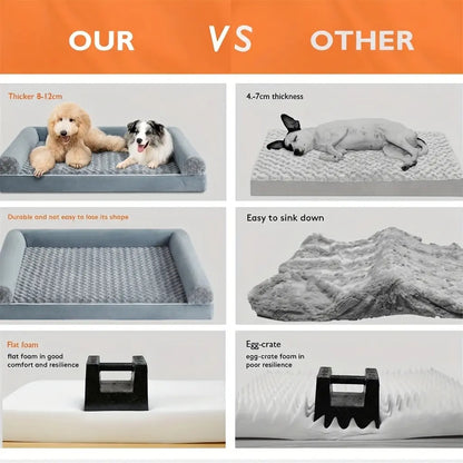 BFPETHOME Orthopedic Memory Foam Dog Bed - 42X30X6.5In Plush Beds with High-Density Egg-Crate Foam, Snap-On Fleece Cover, Certipur-Us Certified, Animal-Safe, Durable, Water-Resistant Washable, Non-Skid Bottom for Senior Dogs over 80 Lbs, Joint Relief