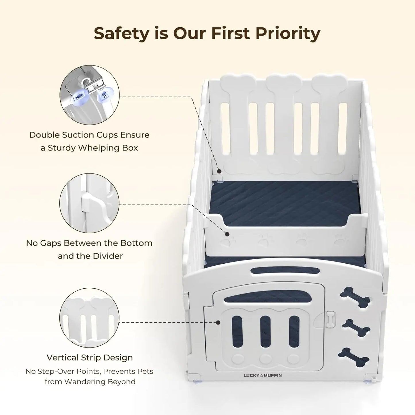 Dog Playpen with Divider & Washable Floor Pad, 6-Panel Indoor Puppy Playpen for Small Dogs & Puppies, 24" Tall Premium HDPE Panels, 61"X30"X24", Tool-Free Setup (White)