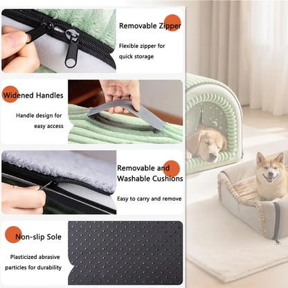 Classic Fabric Dog Bed - Detachable Shelter, Soft Machine Washable Tent Design, Compact & Portable Lightweight Indoor Hideaway for Small Dogs, Bedroom & Living Room Use