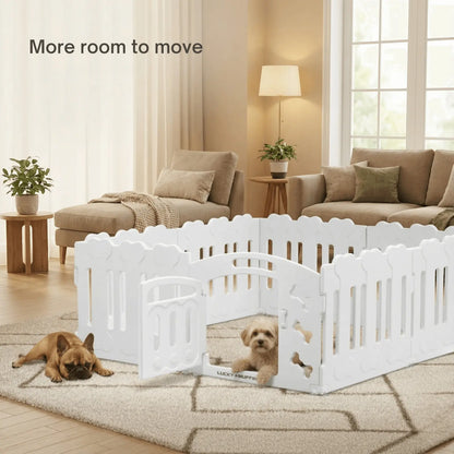 Dog Playpen with Divider & Washable Floor Pad, 6-Panel Indoor Puppy Playpen for Small Dogs & Puppies, 24" Tall Premium HDPE Panels, 61"X30"X24", Tool-Free Setup (White)