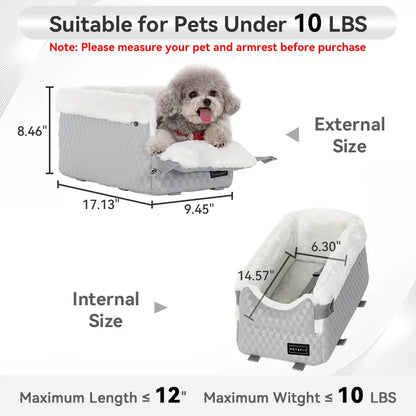 PETSFIT Center Console Dog Car Seat with Safe Protection Hooks, Pet Car Seat with Upgraded Safety Tethers, Washable Cushion, Console Dog Car Seats for Small Dogs up to 10 Lbs (Grey)