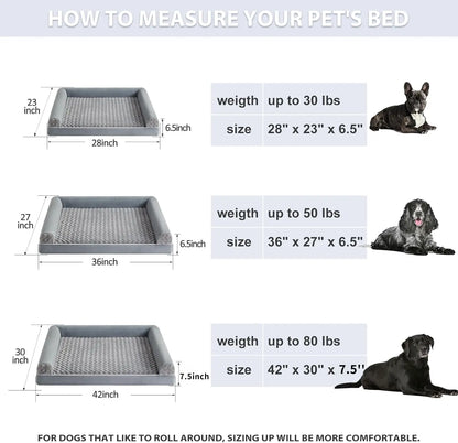 BFPETHOME Orthopedic Memory Foam Dog Bed - 42X30X6.5In Plush Beds with High-Density Egg-Crate Foam, Snap-On Fleece Cover, Certipur-Us Certified, Animal-Safe, Durable, Water-Resistant Washable, Non-Skid Bottom for Senior Dogs over 80 Lbs, Joint Relief