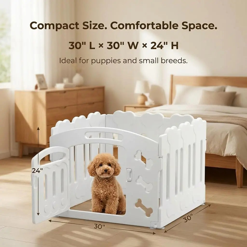 Dog Playpen with Divider & Washable Floor Pad, 6-Panel Indoor Puppy Playpen for Small Dogs & Puppies, 24" Tall Premium HDPE Panels, 61"X30"X24", Tool-Free Setup (White)