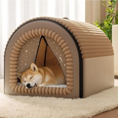 Classic Fabric Dog Bed - Detachable Shelter, Soft Machine Washable Tent Design, Compact & Portable Lightweight Indoor Hideaway for Small Dogs, Bedroom & Living Room Use