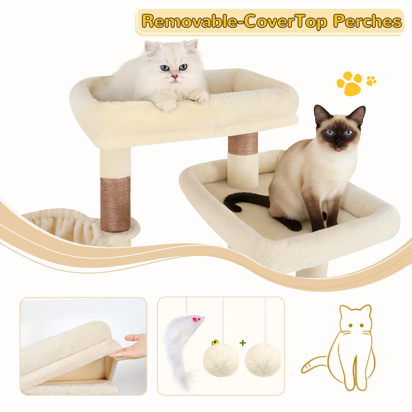 DESKAT 69 Inch Heavy Duty Cat Tower with 2 Large Condos, Dual Hanging Baskets & 2 Oversized Perches — Multi-Level Cat Tree for Big Cats