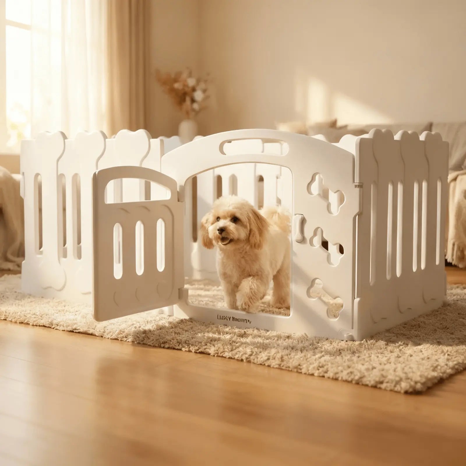 Dog Playpen with Divider & Washable Floor Pad, 6-Panel Indoor Puppy Playpen for Small Dogs & Puppies, 24" Tall Premium HDPE Panels, 61"X30"X24", Tool-Free Setup (White)