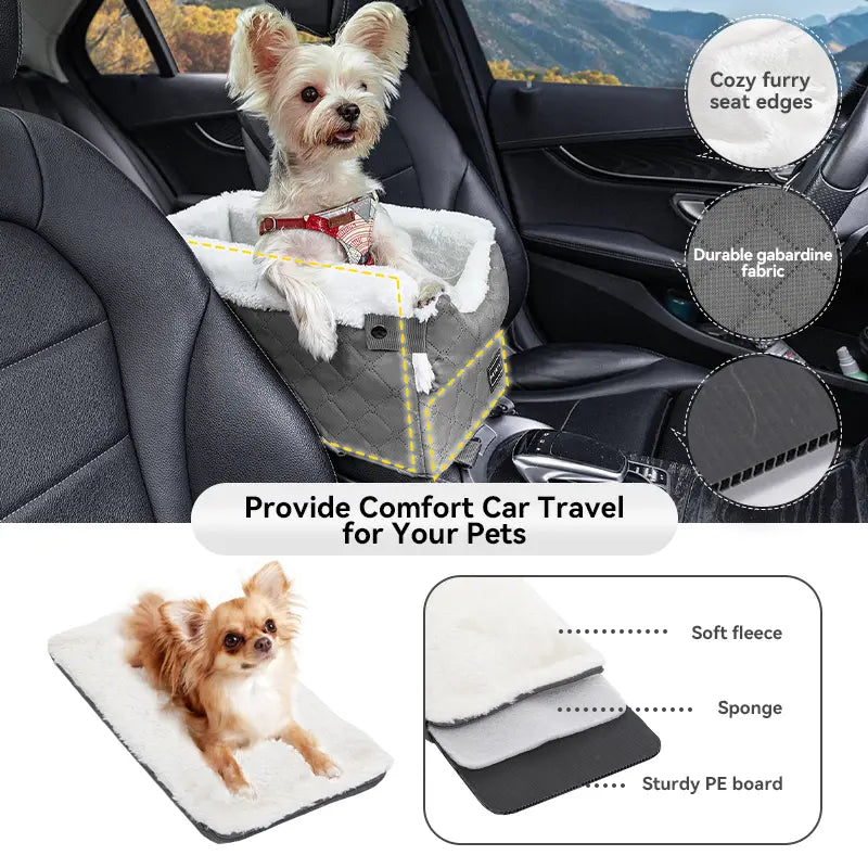 PETSFIT Center Console Dog Car Seat with Safe Protection Hooks, Pet Car Seat with Upgraded Safety Tethers, Washable Cushion, Console Dog Car Seats for Small Dogs up to 10 Lbs (Grey)