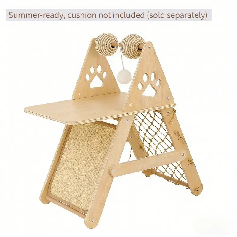 4-In-1 Wooden Cat Activity Center with Cozy Bed, Sisal Scratching Board, and Climbing Net, Sturdy Multi-Level Cat Scratcher for Indoor Cats, Space-Saving Interactive Cat Furniture for Play and Sleep