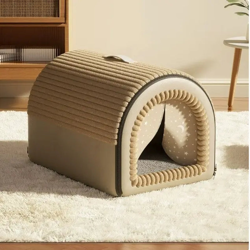 Classic Fabric Dog Bed - Detachable Shelter, Soft Machine Washable Tent Design, Compact & Portable Lightweight Indoor Hideaway for Small Dogs, Bedroom & Living Room Use