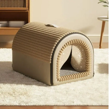 Classic Fabric Dog Bed - Detachable Shelter, Soft Machine Washable Tent Design, Compact & Portable Lightweight Indoor Hideaway for Small Dogs, Bedroom & Living Room Use