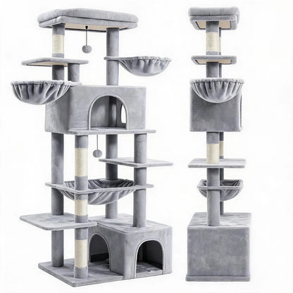 Large Multi-Level Cat Tree Tower - Indoor Pet Activity Center with Sisal Scratching Posts, Cozy Condo, Soft Hammocks, and Perches for Multiple Felines