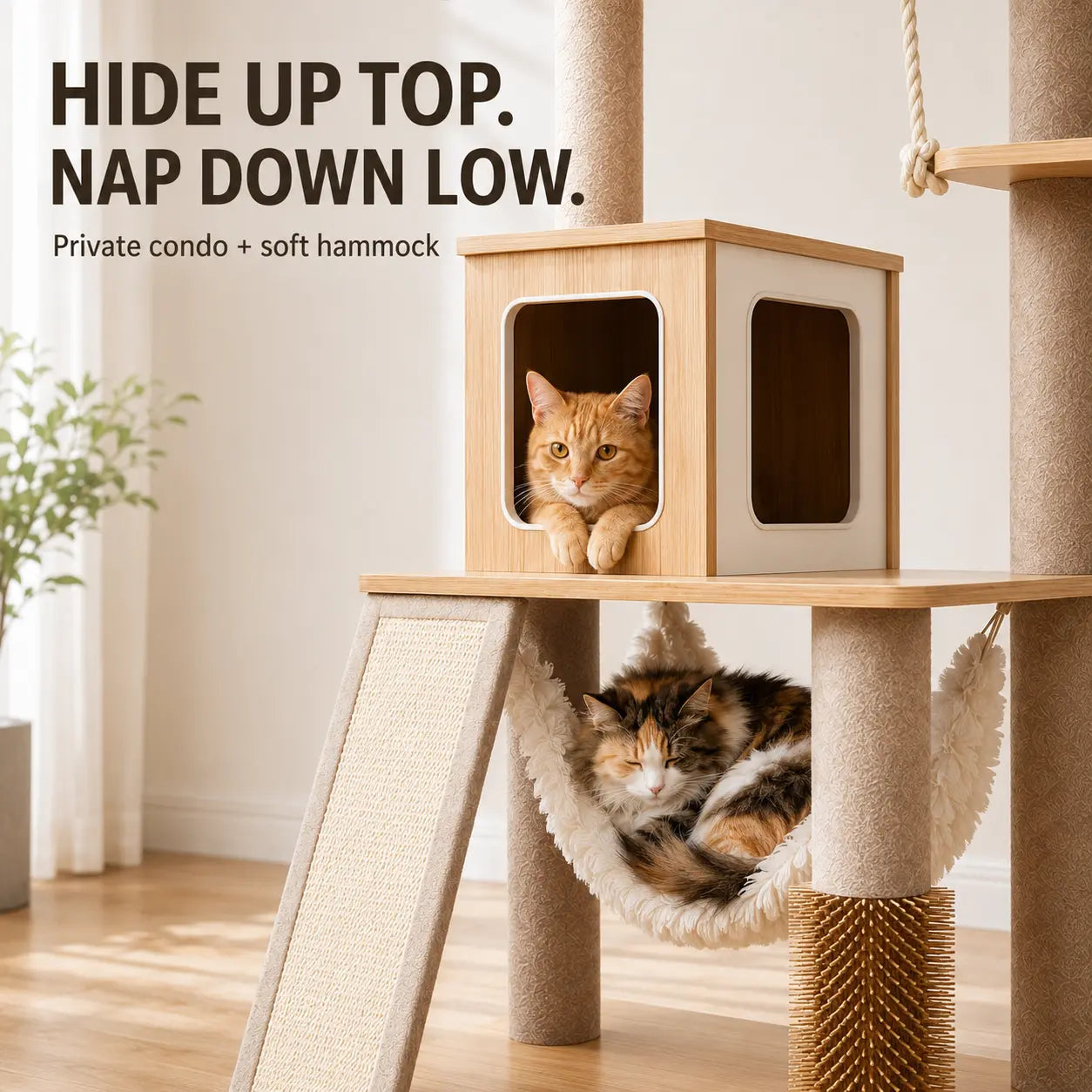 Modern White Cat Tree Tower for Indoor Cats, 61-Inch Multi-Level Cat Furniture with Plush Top Perch, Cozy Hammock, Spacious Cat Condo & Natural Sisal Scratching Posts, Stable Stylish Cat Tower for Adult Cats & Kittens